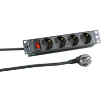 10? 1HE Steckdosenleiste 4 x CEE 7/3 mit, Schalter, im Aluprofil, schwarz