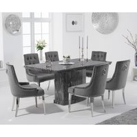 Carvelle 160cm Grey Pedestal Marble Dining Table with 4 Grey Sienna Chairs