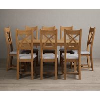 York 150cm Solid Oak Dining Table with 8 Light Grey Natural Solid Oak Chairs