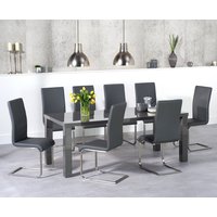 Seattle 200cm Dark Grey High Gloss Dining Table with 10 White Austin Chairs