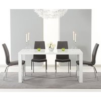 Seattle 160cm White High Gloss Dining Table with 4 White Marco Chairs