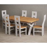 Extending Olympia 180cm Oak and Soft White Painted Dining Table with 12 Brown Painted Chairs