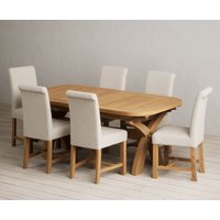 Extending Olympia 180cm Solid Oak Dining Table with 12 Grey Scroll Back Chairs