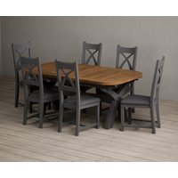 Extending Olympia 180cm Oak and Charcoal Grey Painted Dining Table with 10 Linen Painted Chairs