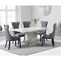 Belle 160cm Marble White Dining Table with 4 Grey Sophia Chairs