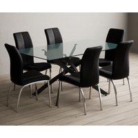 Bernini 160cm Black Leg Rectangular Glass Dining Table with 4 White Marco Chairs