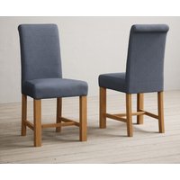 York 80cm Solid Oak Dining Table with 4 Blue Braced Chairs