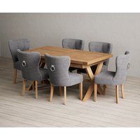 Extending Buckley 160cm Solid Oak Dining Table with 10 Grey Keswick Chairs