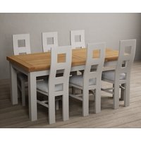 Extending Buxton 180cm Oak and Soft White Painted Dining Table with 10 Brown Painted Chairs