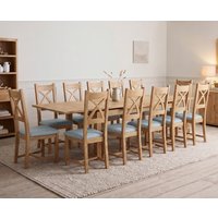 Extending Buxton 180cm Solid Oak Dining Table with 12 Blue Natural Solid Oak Chairs