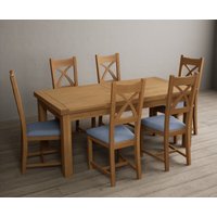 Extending Buxton 140cm Solid Oak Dining Table with 8 Light Grey Natural Solid Oak Chairs