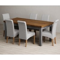 Extending Buxton 180cm Oak and Charcoal Grey Painted Dining Table with 10 Grey Scroll Back Chairs