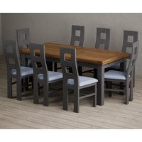 Extending Buxton 180cm Oak and Charcoal Grey Dining Table with 8 Blue Painted Chairs