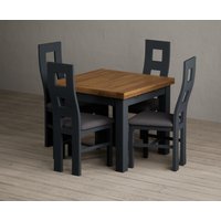 Extending Buxton 90cm Oak and Dark Blue Dining Table with 4 Charcoal Grey Painted Chairs