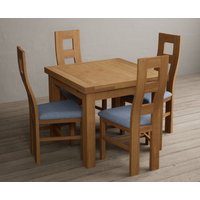 Extending Buxton 90cm Solid Oak Dining Table with 6 Linen Natural Chairs