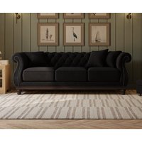 Harrow Chesterfield Black Linen Fabric 3 Seater Sofa