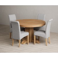 Extending Helmsley Oak Pedestal Dining Table with 4 Grey Scroll Back Chairs