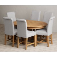 Extending Hertford 100cm - 130cm Solid Oak Pedestal Dining Table with 6 Charcoal Grey Scroll Back Chairs