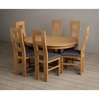 Extending Hertford 100cm - 130cm Solid Oak Pedestal Dining Table with 4 Charcoal Grey Natural Chairs