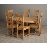 Extending Hertford 100cm - 130cm Solid Oak Pedestal Dining Table with 4 Linen Natural Solid Oak Chairs