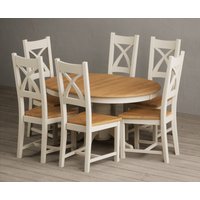 Extending Hertford 100cm - 130cm Oak and Cream Painted Pedestal Dining Table with 6 Linen Painted Chairs