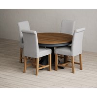 Hertford 120cm Fixed Top Oak and Dark Blue Painted Dining Table with 4 Blue Scroll Back Chairs