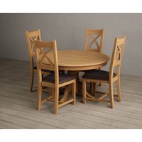 Hertford 120cm Fixed Top Solid Oak Dining Table with 4 Linen Natural Solid Oak Chairs