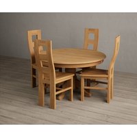 Hertford 120cm Fixed Top Solid Oak Dining Table with 4 Linen Natural Chairs