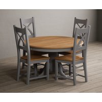 Hertford 120cm Fixed Top Oak and Light Grey Painted Dining Table with 4 Charcoal Grey Natural Solid Oak Chairs