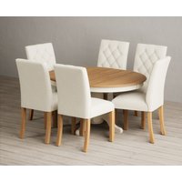 Extending Hertford 100cm - 130cm Oak and Cream Painted Pedestal Dining Table with 4 Grey Isabella Chairs