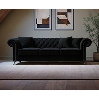 Kensington Chesterfield Black Linen 3 Seater Sofa