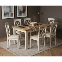 Extending Buxton 140cm Oak and Cream Painted Dining Table with 6 Linen Hertford Chairs