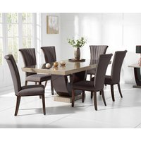 Novara 170cm Brown Pedestal Marble Dining Table with 4 Cream Lorient Chairs