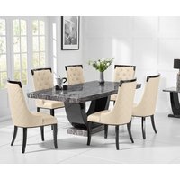 Novara 200cm Dark Grey Pedestal Marble Dining Table with 10 Grey Francesca Chairs
