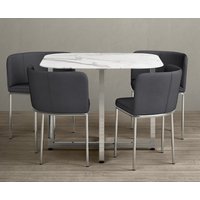 Rhodes White Marble Effect Ceramic Dining Table with 4 Grey Rhodes Chairs