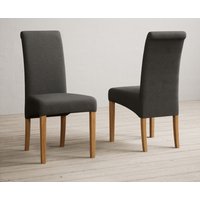 York 120cm Solid Oak Dining Table with 6 Charcoal Grey Scroll Back Chairs