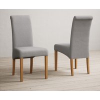 York 120cm Solid Oak Dining Table with 4 Grey Scroll Back Chairs