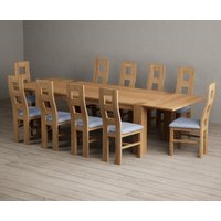 Extending Sheringham 200cm Solid Oak Table with 10 Blue Natural Chairs