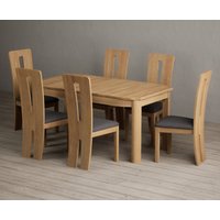 Extending Somerton 160cm Solid Oak Dining Table with 6 Charcoal Grey Lucca Chairs