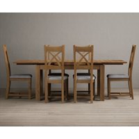 Extending Buxton 140cm Solid Oak Dining Table with 6 Charcoal Grey Natural Solid Oak Chairs