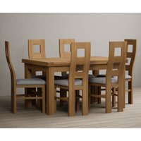 Extending Buxton 140cm Solid Oak Dining Table with 6 Charcoal Grey Natural Chairs