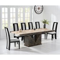 Tenore 220cm Marble Dining Table with 6 Black Novara Chairs