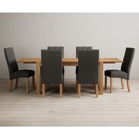 Thetford 150cm Oak Dining Table with Thetford 45cm Oak Extensions with 10 Grey Maya Chairs