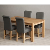 Thetford 150cm Oak Dining Table with 4 Blue Scroll Back Chairs