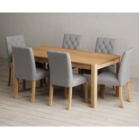 Thetford 180cm Oak Dining Table with 6 Grey Isabella Chairs