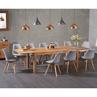Thetford 180cm Oak Dining Table with 10 Light Grey Orson Chairs with Thetford 45cm Oak Extensions
