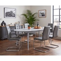 Extending Veneti Light Grey High Gloss Dining Table with 6 Grey Vigo Chairs