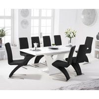Extending Vittorio 160cm White High Gloss Dining Table with 6 Black Aldo Chairs