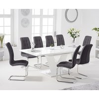 Extending Vittorio 160cm White High Gloss Dining Table with 8 Grey Vigo Chairs