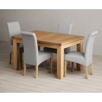 Extending Yateley 130cm Solid Oak Dining Table with 4 Grey Scroll Back Chairs